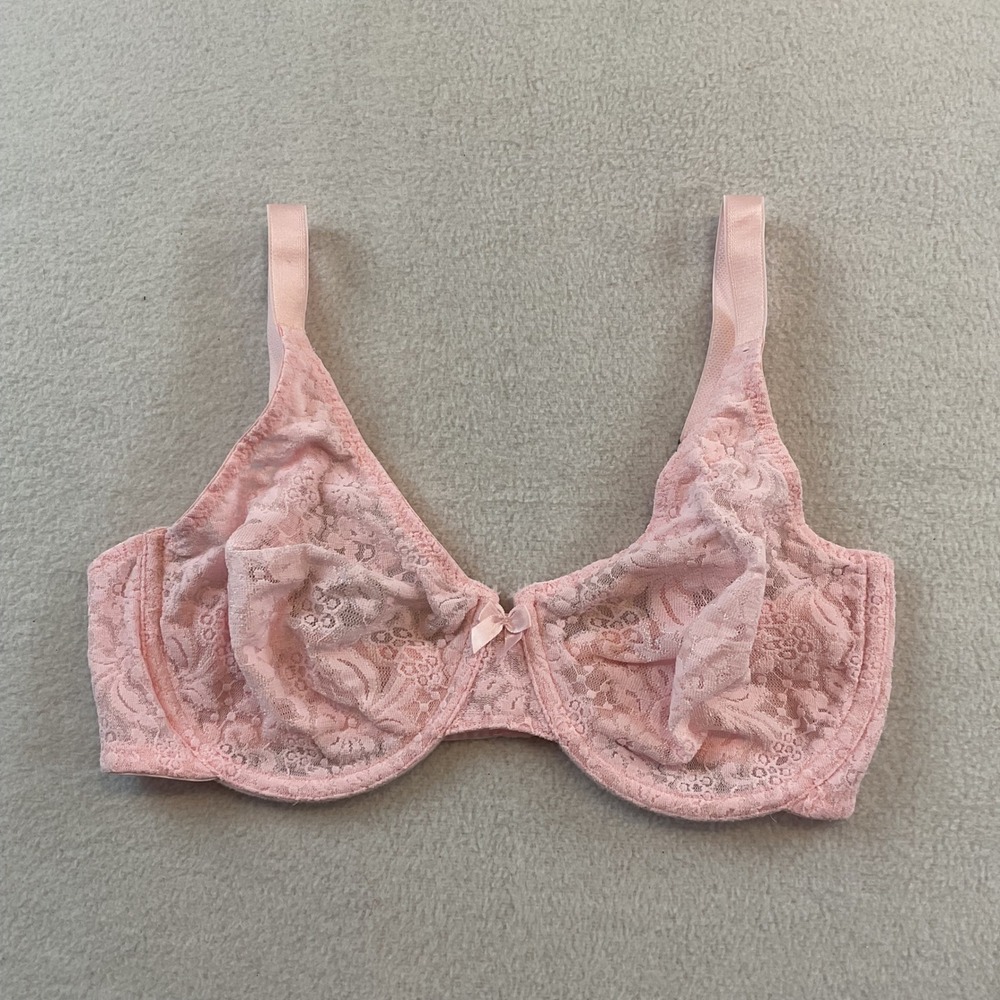 Wacoal Halo Lace Underwire Bra 65149 Pink Floral Sheer Unlined 34D